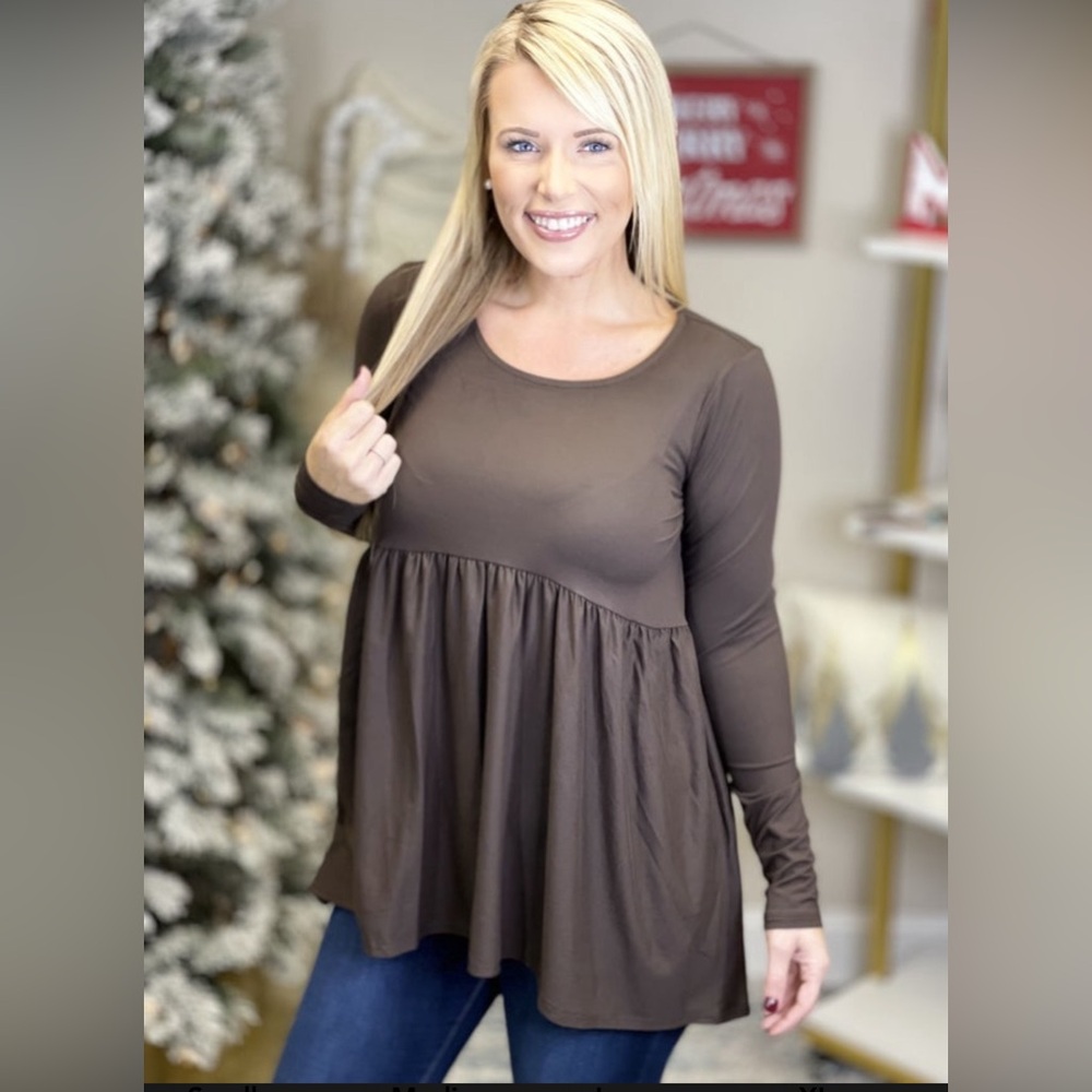 Zenana 2X chocolate brown brushed DTY (leggings material) long sleeved top